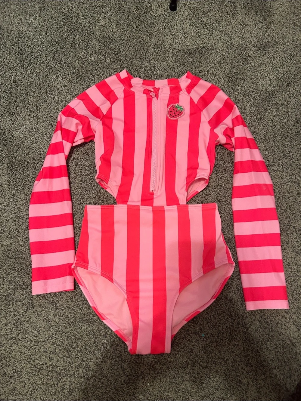 Cat & Jack Pink Striped Long-Sleeve One-Piece Swimsuit